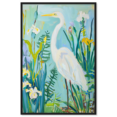 «White Heron Blues», art mural abstrait floral bleu par Art Remedy