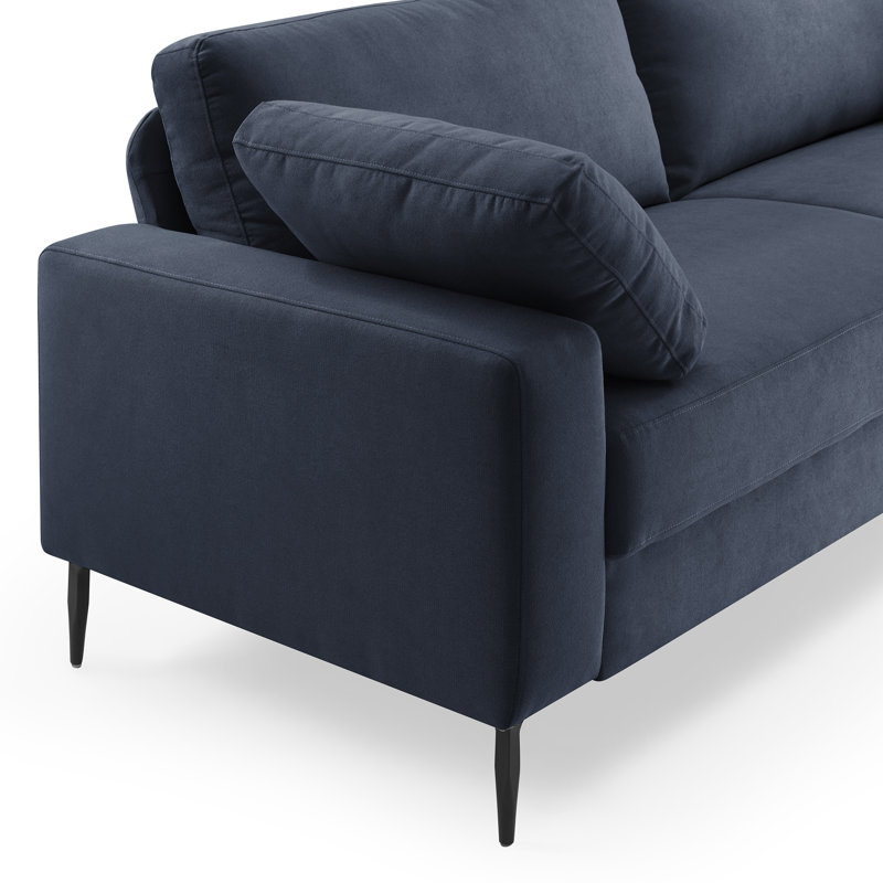 Etta 214.1Cm Velvet Square Arms Sofa, Dark Blue Polyester Blend