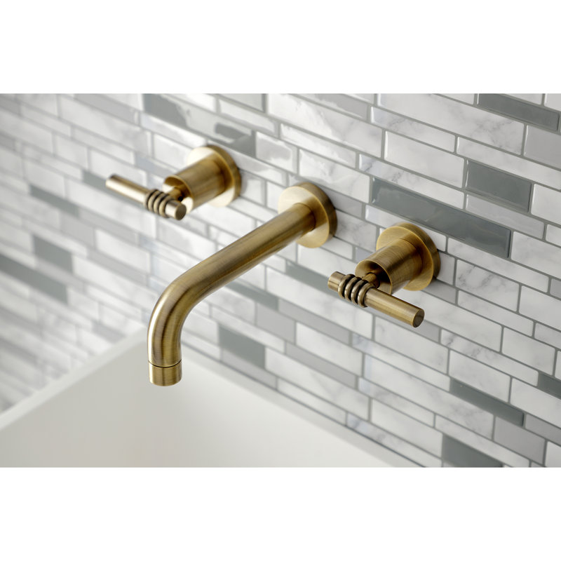Kingston Brass Milano Two-Handle 3-Hole Wall Mount Bathroom Faucet, Antique Brass