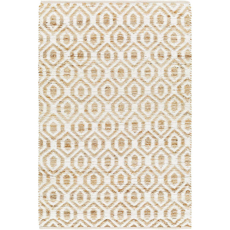 Carowyn géométrique tissé à plat à la main et recyclé P.E.T. Tapis brun clair / blanc, Rectangle 8 pi x 10 pi