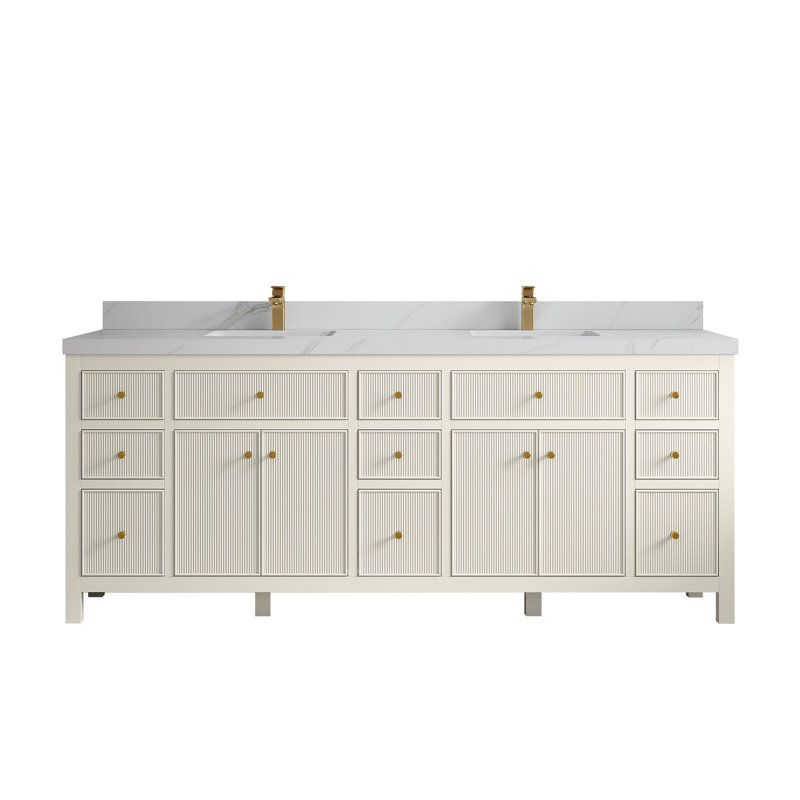 Meuble-lavabo double 84 po avec plateau Sonoma, Sienne Calacatta