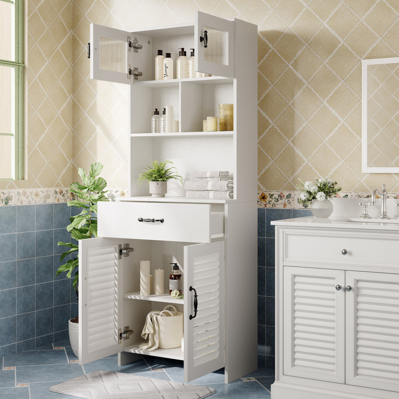 Armoire de rangement autoportante pour salle de bain, Blanc