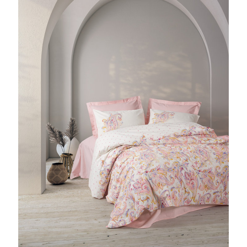 Luxury Pink Ranforce Quilt Cover Set, 100% Cotton, Duvet Cover (63 x 87), Flat Sheet (71 x 95), Pillowcase (20 x 28) | Machine Washable, Envelope & Button Closure, Soft & Breathable, Perfect for Elegant Bedrooms