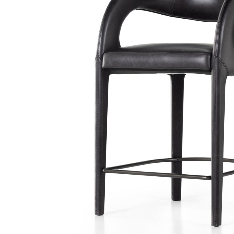 Tabouret de bar et de comptoir Geoffrey, Noir Sonoma / cuir véritable, Tabouret de comptoir (siège d'une hauteur de 26,5
