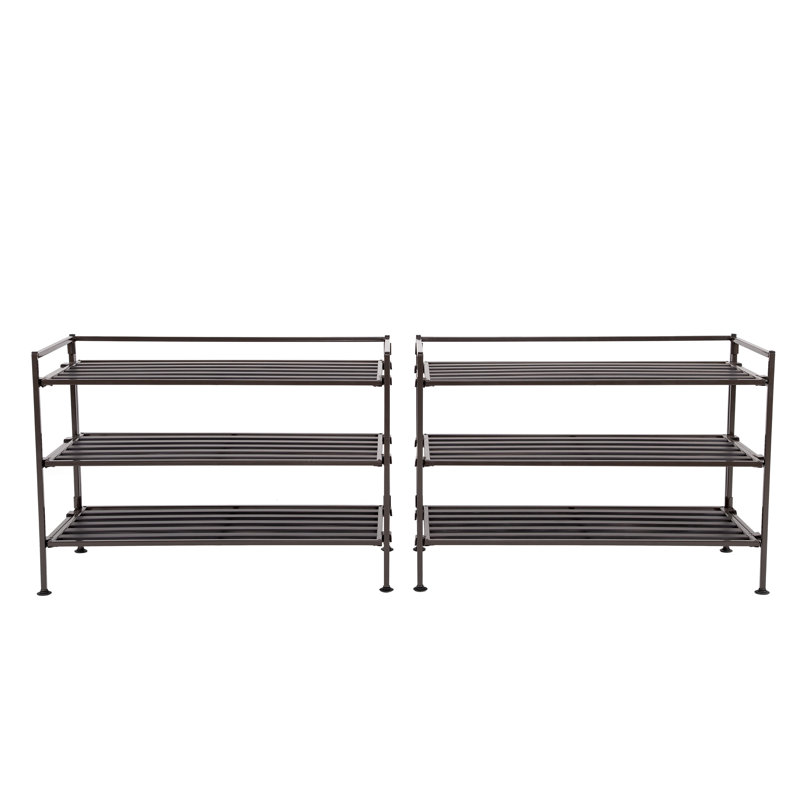 Espresso Stackable Metal 3-Tier Shoe Rack, 2-Pack