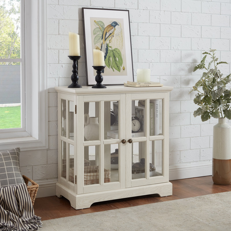 Storage Cabinet with LED light, Adjustable Shelves and 2 glass doors, 1, White