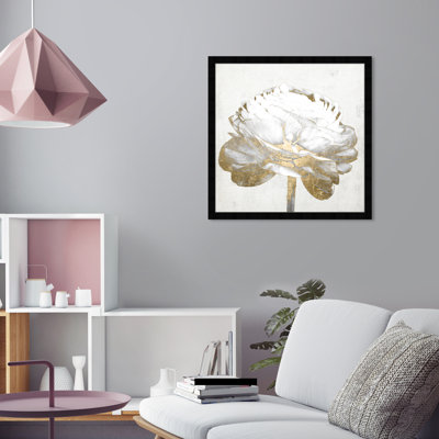 «Gold and Light Floral II» blanc - peinture encadrée sur papier