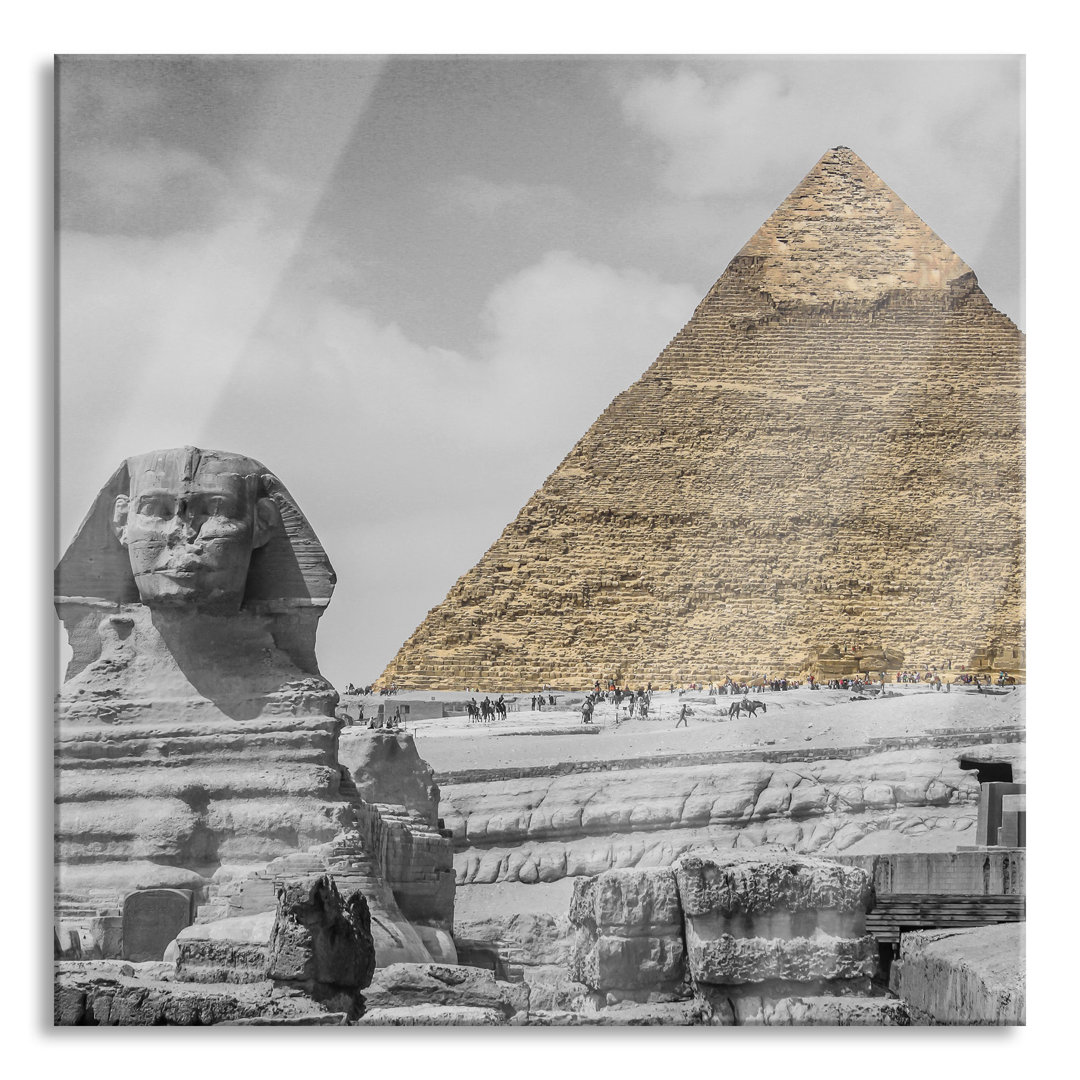 Glasbild Sphinx vor Pyramide