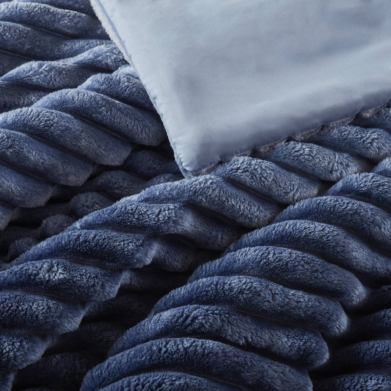 Ensemble d'édredon 3 pièces double / grand à motif de peluches côtelées bleu dégradé Avril Bleu, Dégradé bleu