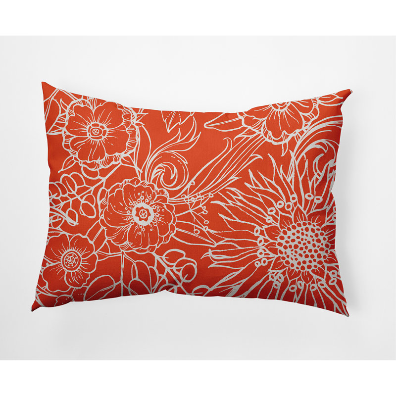 Cuban Flare Floral Reversible Throw Pillow, Bright Orange