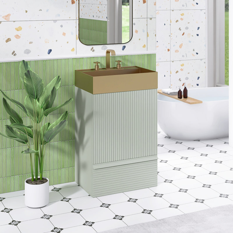 Meuble-lavabo autoportant de 20,1 po avec plateau en acier inoxydable, Light Green