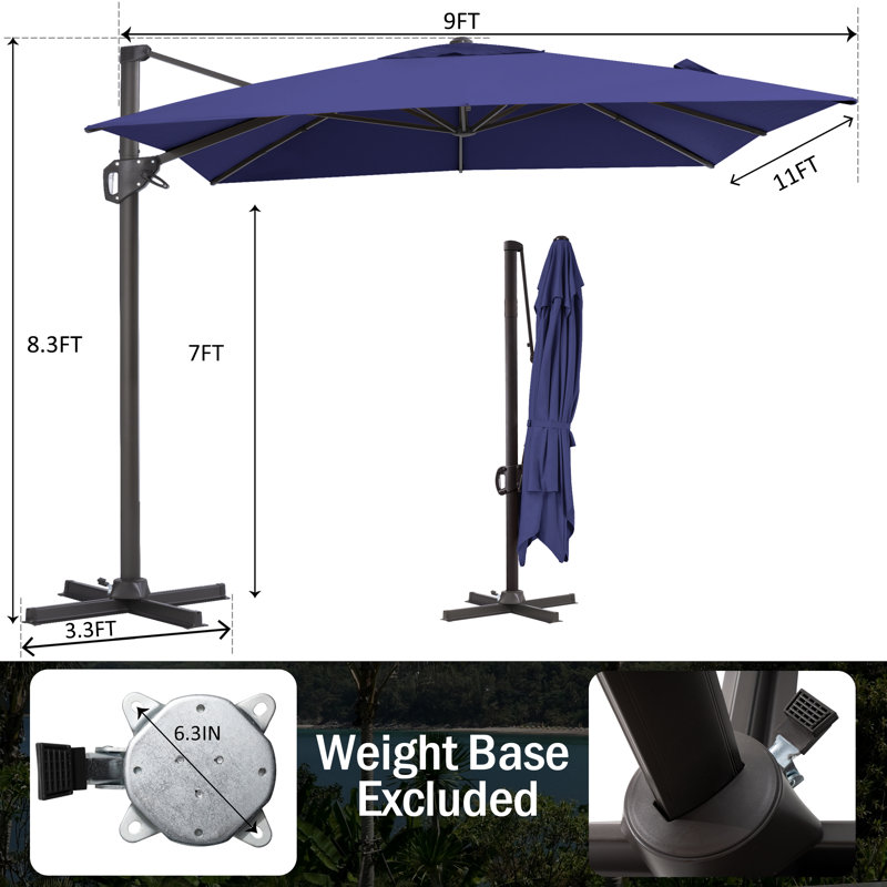 Parasol rectangulaire en porte-à-faux 128 po x 104 po, base lestée non inclus, Marine