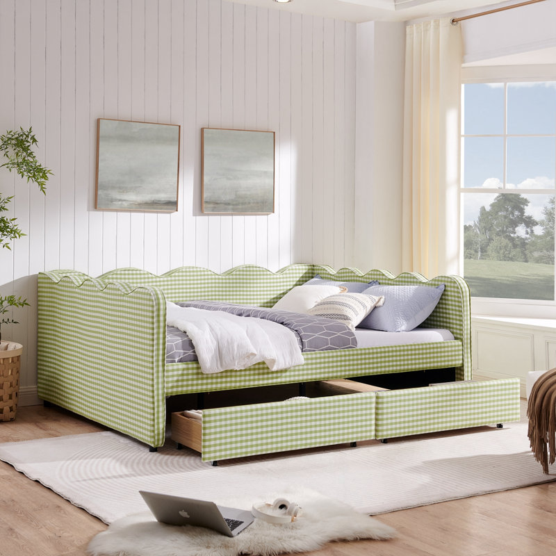 Queen Size Daybed with Two Storage Drawers and USB Port, Green