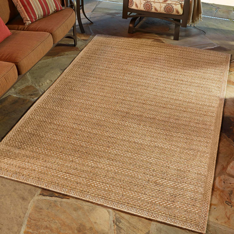 Tapis rayé brun clair intérieur / extérieur, Rectangle 2 pi 2 po x 3 pi 1 po