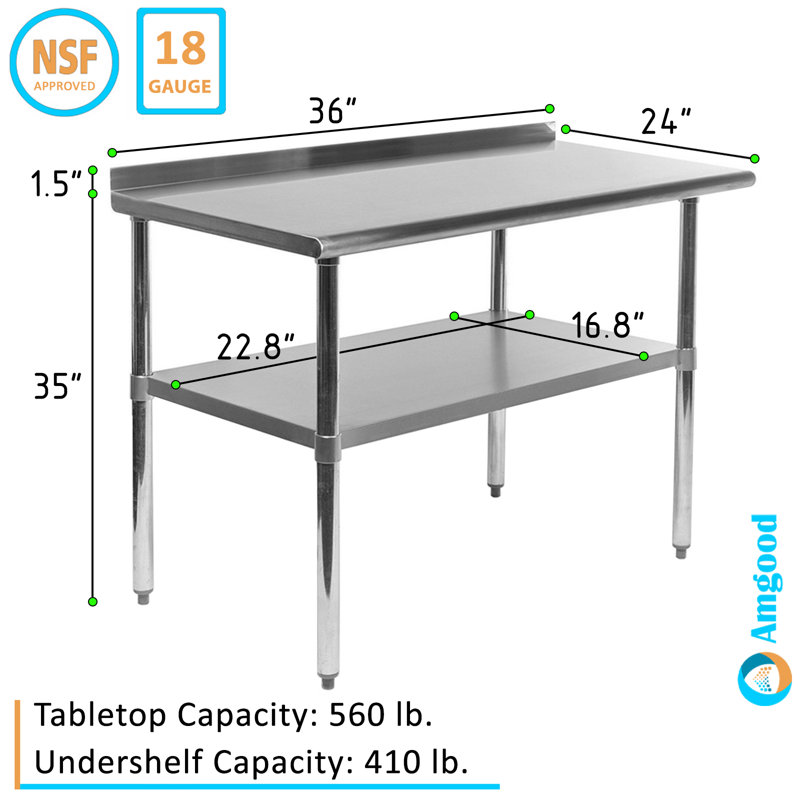 36 Inch Stainless Steel Kitchen Utility Table with Adjustable Shelf