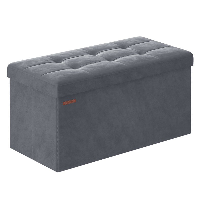 Rikkia 76cm Wide Velvet Tufted Rectangle Solid Colour Standard Ottoman with Storage, Light Grey