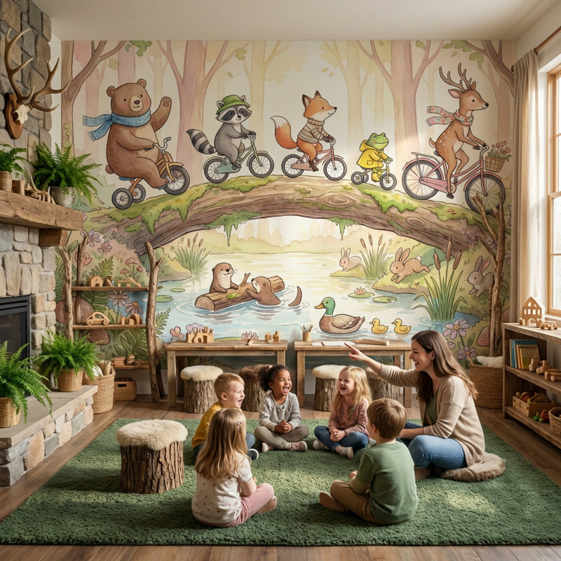 Murale fantaisiste avec papier peint forêt fantaisiste, Non-Woven Nonpasted, 200"x120"