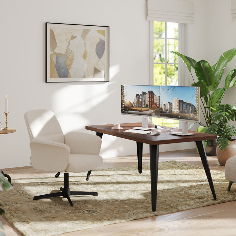 Bureau d'ordinateur Stan 63 pouces avec chaise Thomasina, bureau à domicile, chaise de bureau à hauteur réglable, Brun