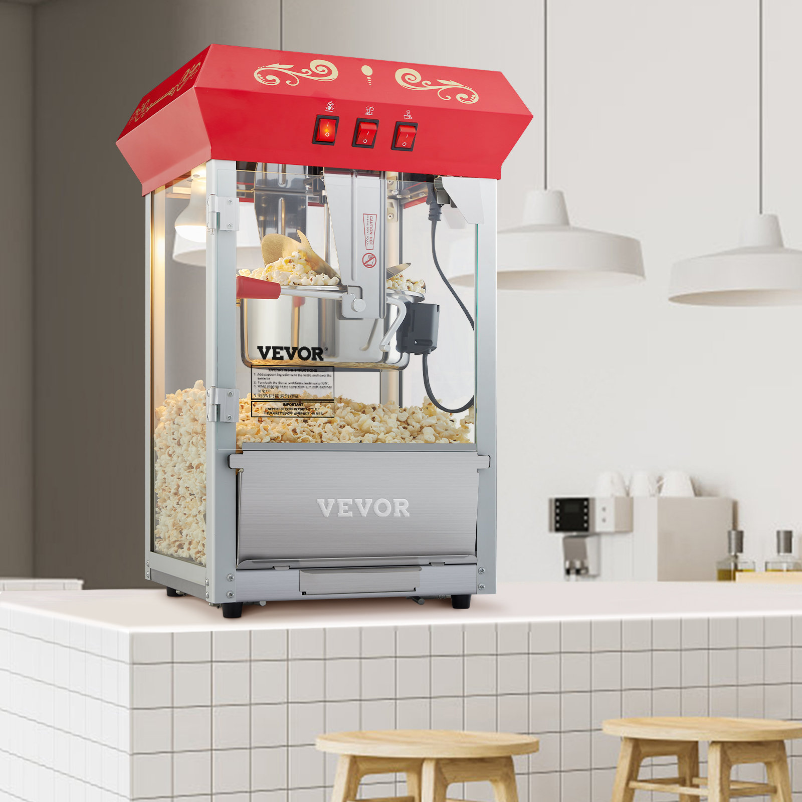 VEVOR Popcorn Popper Machine 8 Oz Countertop Popcorn Maker 850W 48