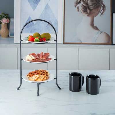 Présentoir à dessert à 3 niveaux en métal noir pour fêtes, petits gâteaux, fruits et hors-d'œuvre