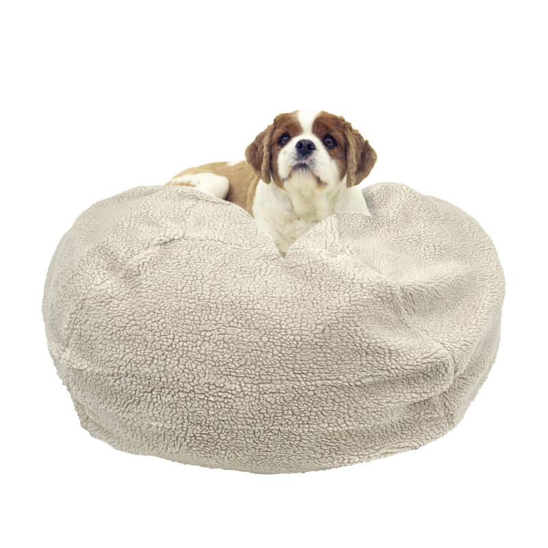 X-Large Beige Sherpa Puff Ball Dog Bed