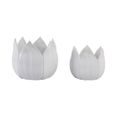 Sagebrook Home 2-Pieces Petal Planters, White