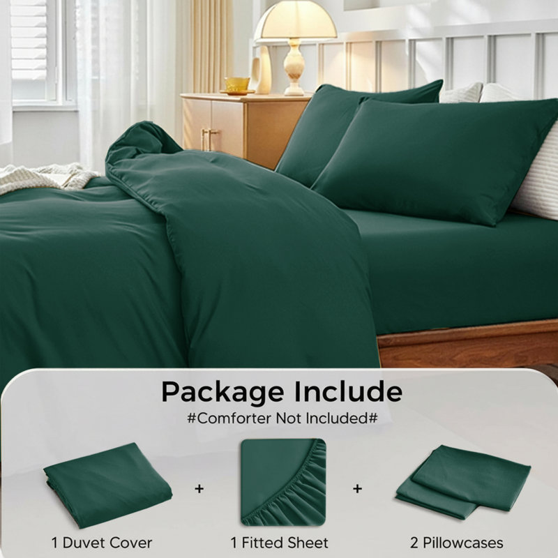 Microfiber 250 TC Reversible 4 piece Plain Duvet Cover Set with Pillowcases, Double Duvet Cover + 4 Additional Pieces