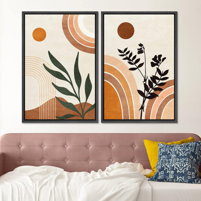 Art rétro, art moderne de style bohémien, plantes abstraites de style Mid-Century