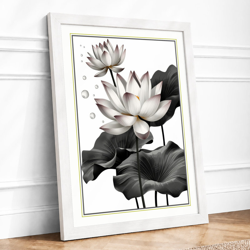 Water Lilies Botanical - Framed Print, A2 - 59.4 x 42.0 cm, White