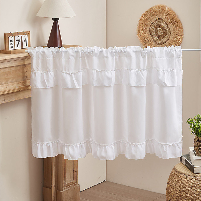 Rideau de café à volants en tissu, White