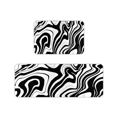 Marble Texture Kitchen Mats, Bold Modern Home Decor for Kitchen & Living Room 2 Pack Black White