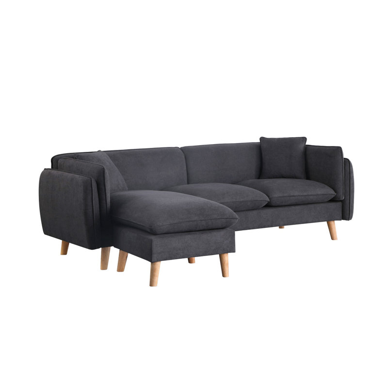 86.5"W Dark Gray Fabric Sectional Sofa Chaise