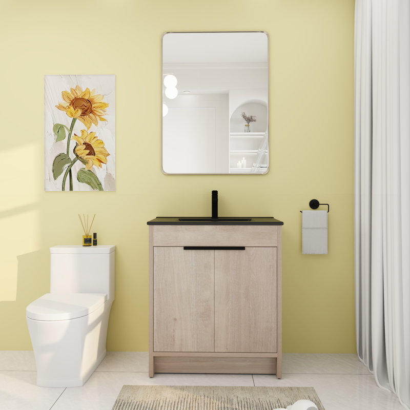 Meuble-lavabo simple 30,06 po avec comptoir en céramique, Noir