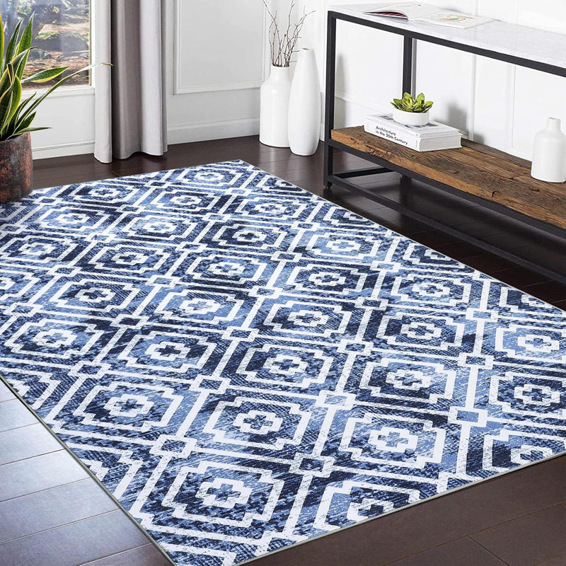 4x6 Modern Geometric Washable Area Rug – Non-Slip, Soft Trellis Design, Stain-Resistant for Living Room, Bedroom, Kitchen, Dining Room
