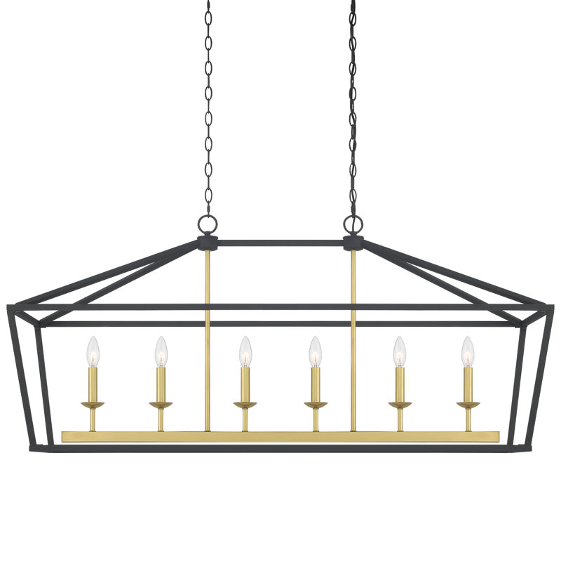 6 - Light Steel Dimmable Kitchen Island Chandelier UL Certified, Matte Black/Satin Brass