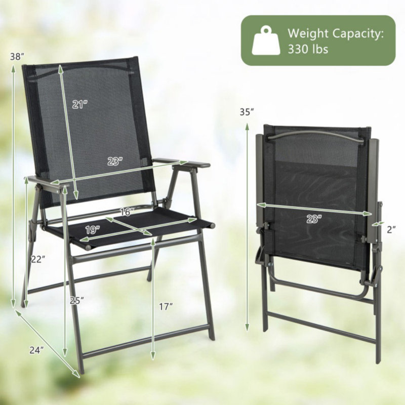 Set Of 4 Patio Folding Chair Set With Rustproof Metal Frame, Black