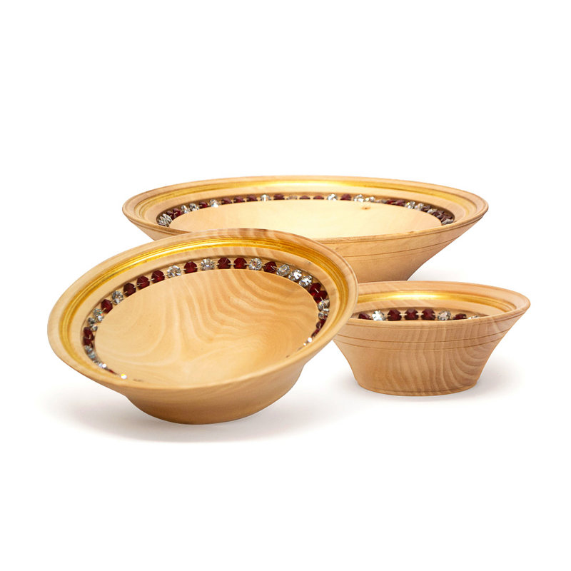 Ambrine 3 Piece Serving Bowl Set, Brown/Vitrail Green, 16.14", 3