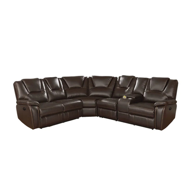 Canapé modulaire inclinable en cuir véritable 107 po Gredmarie, Cuir véritable brun
