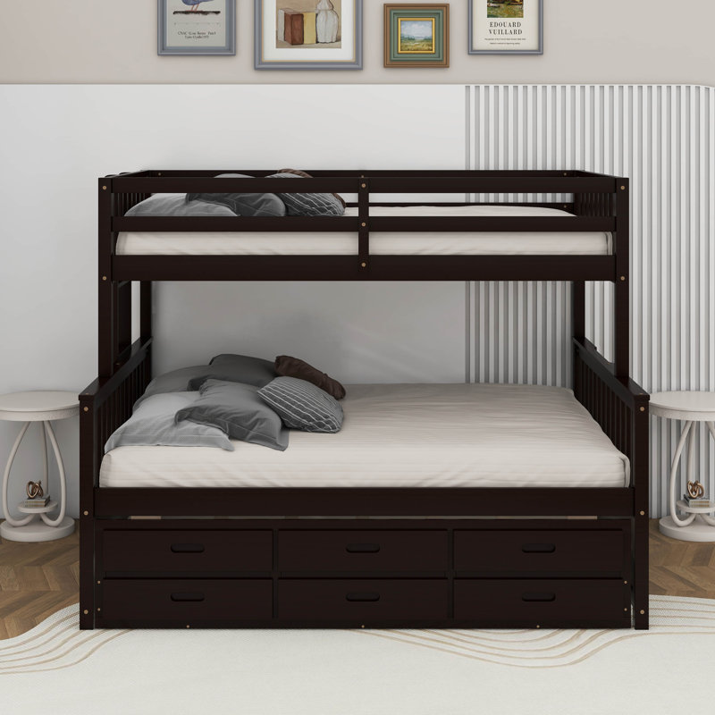 Twin Over Full Bunk Bed With Drawers And Trundle, Espresso