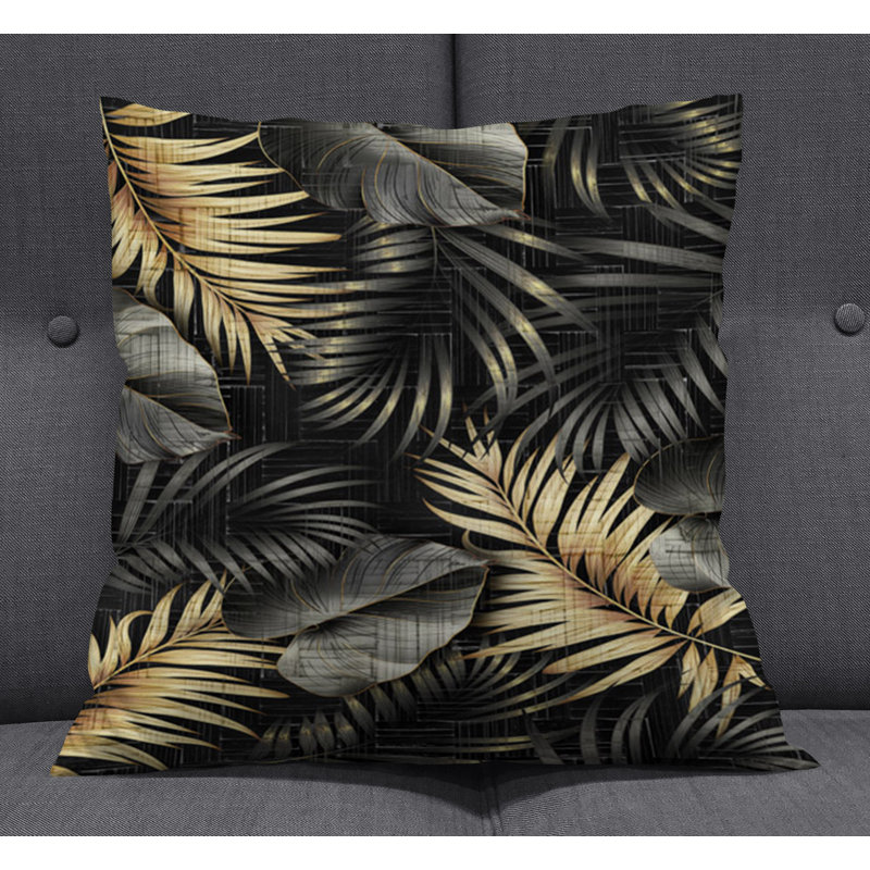 Throw Pillow With Insert, Black/Brown Floral 3, 20"H x 20"W