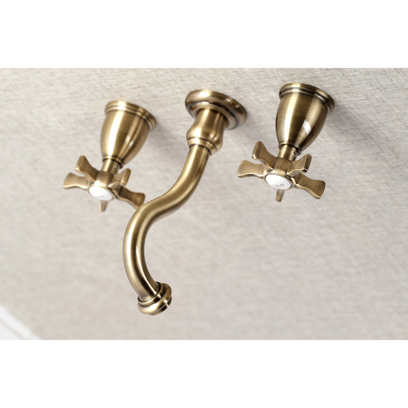 Kingston Brass Belknap Two-Handle 3-Hole Wall Mount Tub Faucet, Antique Brass, Star