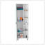 Armoire à linge miroir Urano, quatre tablettes intérieures, cinq tablettes extérieures - blanc