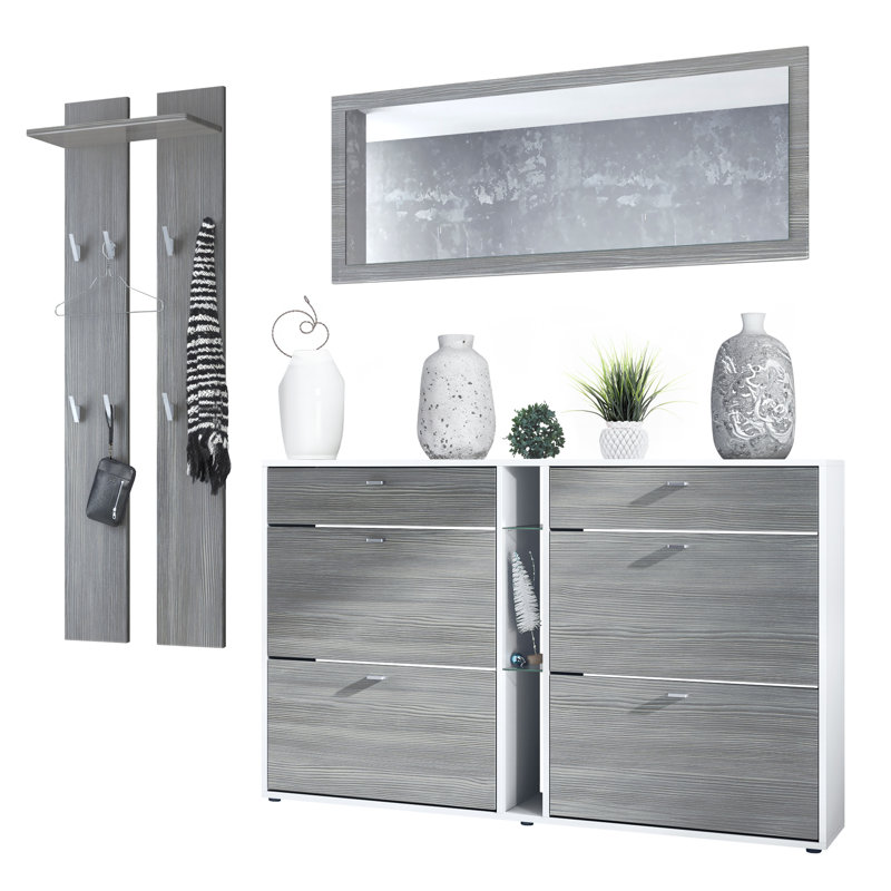 Orlando Hall Tree 215cm Wide with Shoe Storage, Avola Anthracite/White