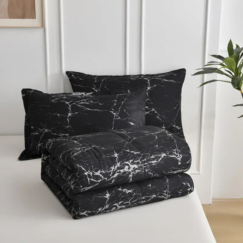 Ensemble de literie scintillant en marbre noir, Housse de couette simple + 1 taie d'oreiller