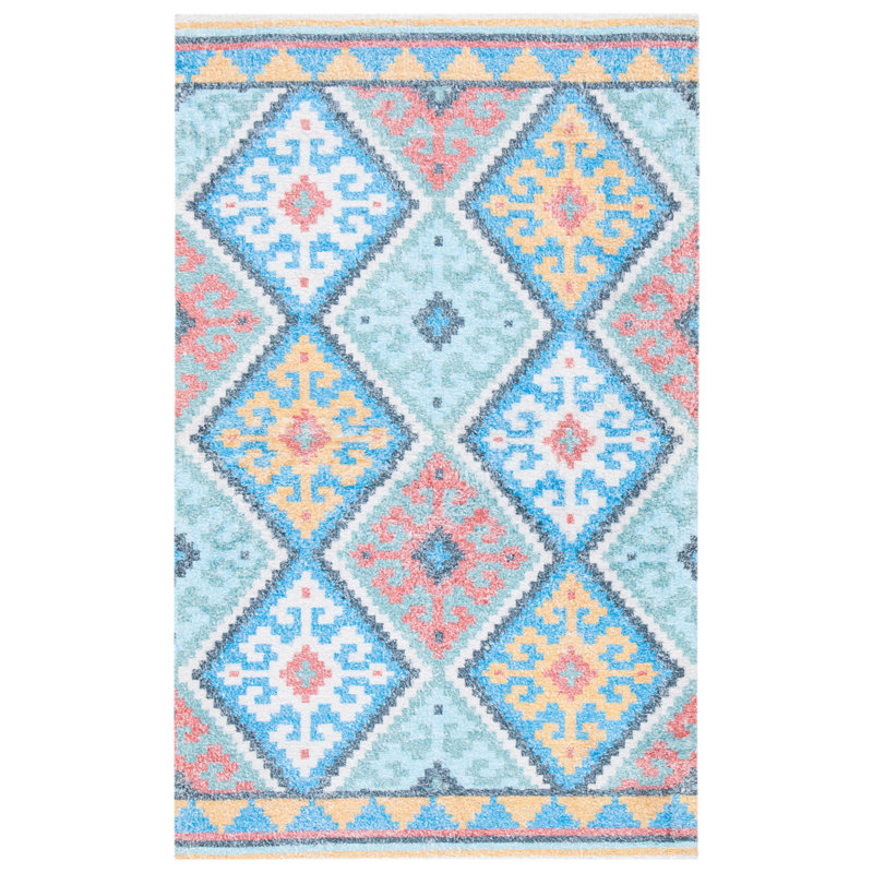Tapis bleu / turquoise / rose touffeté à la main Gupta, Rectangle 3 pi x 5 pi