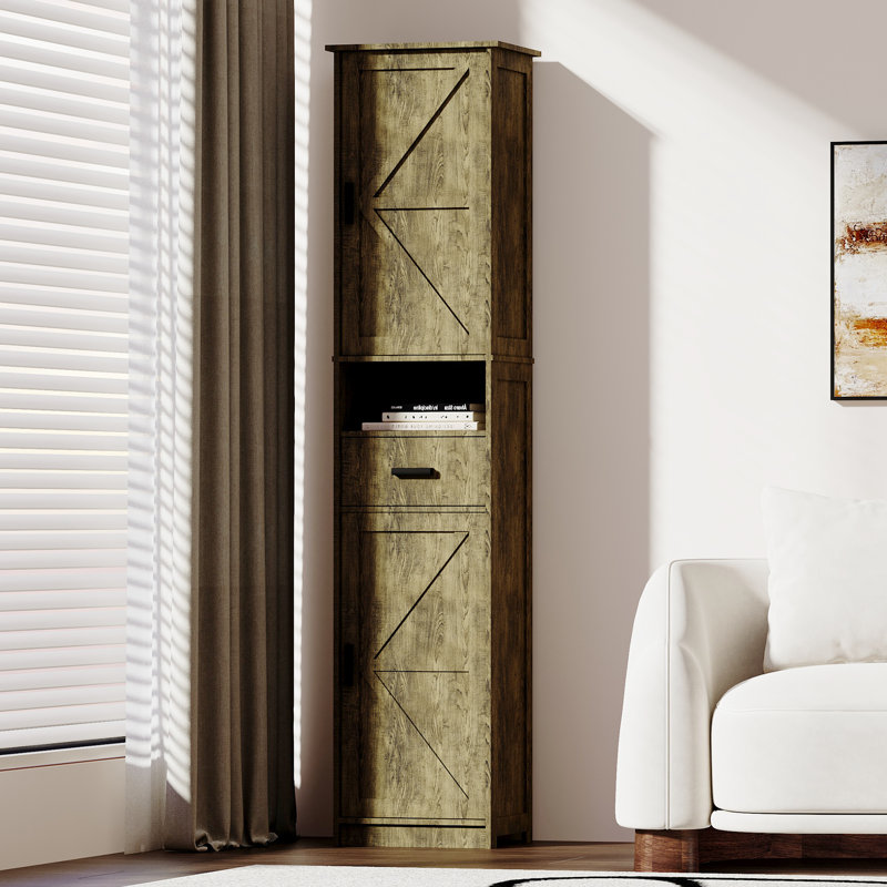69" H Linen Cabinet Bathroom Storage Cabinet With 2 Barn Doors And 1 Drawer, Narrow Storage Unit, Adjustable Shelves, Black