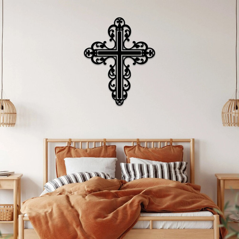 Art mural en filigrane de croix en métal - Décoration murale religieuse chrétienne - motif de croix décorative ornée - décoration spirituelle de la maison - décoration murale inspirée de l'église - sculpture en métal industrielle rustique - œuvre d'art élégante