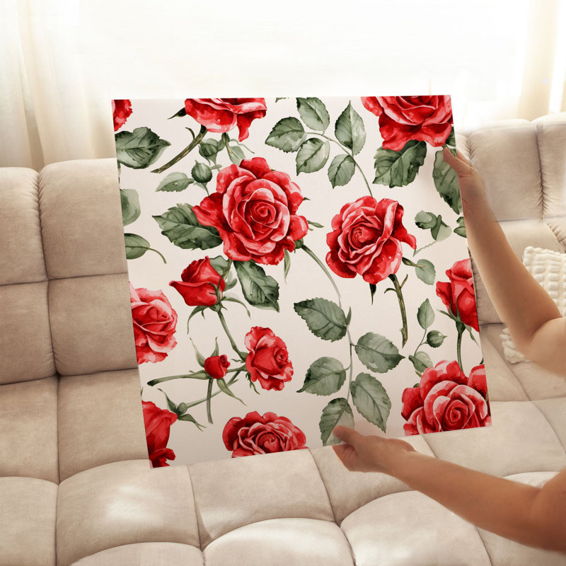 Impression florale de roses rouges VII, H 24 po x l 24 po