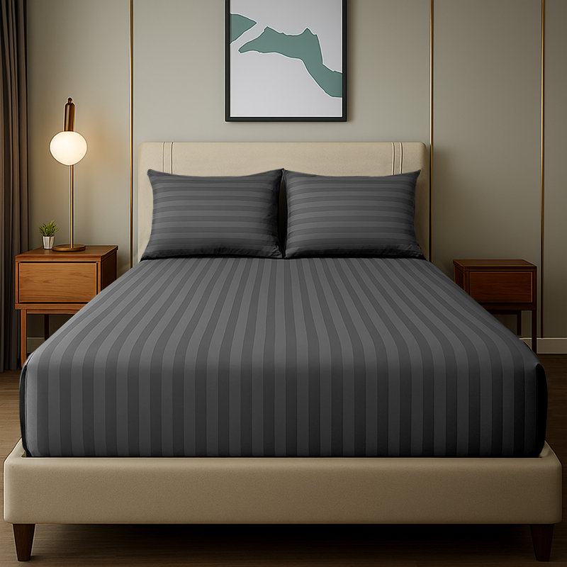 Soft & Cozy 40cm Extra Deep Pocket Microfiber Striped Fitted Sheet, Super King (6'), Charcoal