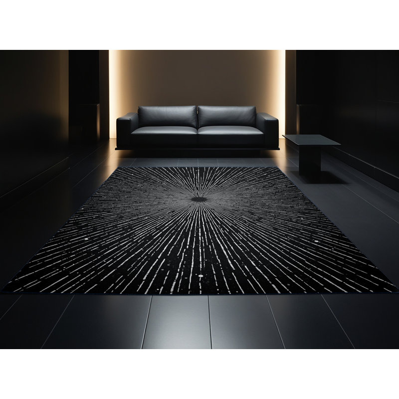 Soft Plush Faulk New Years Modern & Contemporary Abstract Area Rug in Blue – Navy Binding, 2x3
